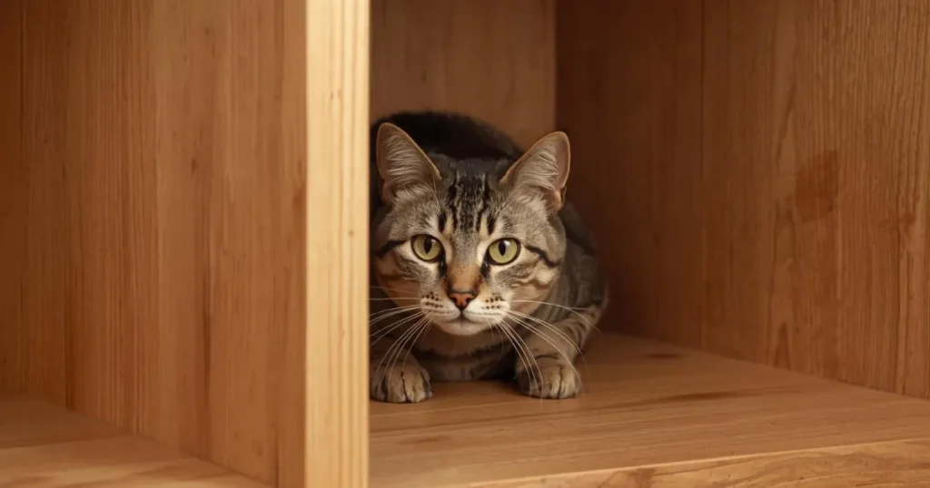 猫 箪笥 隠れる