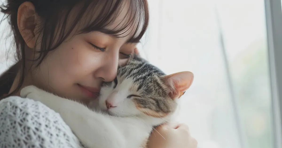 迷子猫 飼い主 再会 抱きしめる 安心した表情